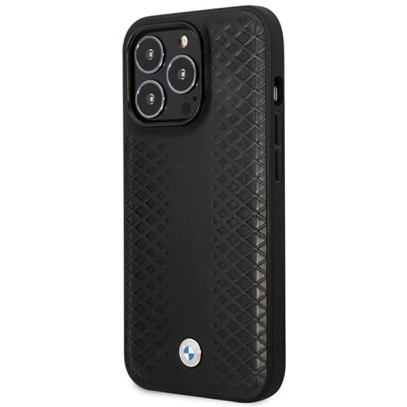 BMW BMHMP14L22RFGK Leather Diamond Pattern MagSafe hoesje voor Apple iPhone 14 Pro 6,1″, zwart