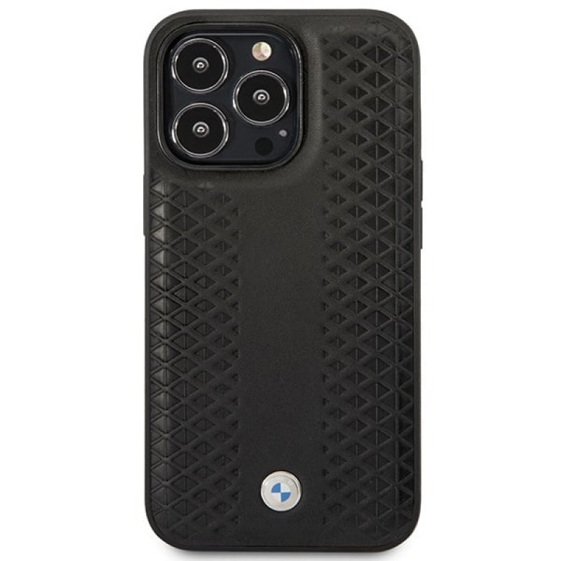 BMW BMHMP14X22RFGK Leather Diamond Pattern MagSafe hoesje voor Apple iPhone 14 Pro Max 6,7″, zwart