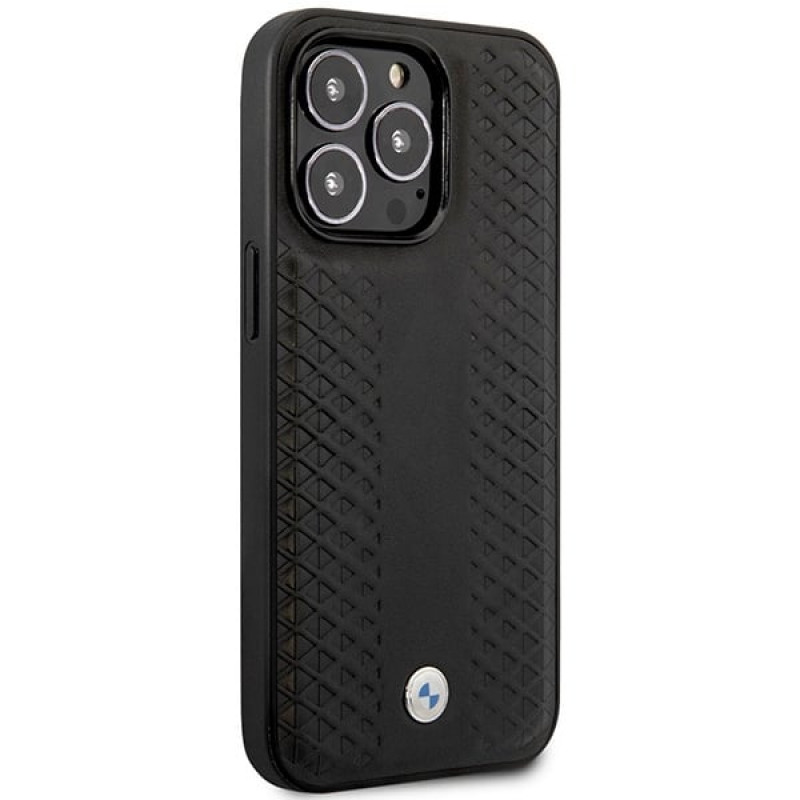 BMW BMHMP14X22RFGK Leather Diamond Pattern MagSafe hoesje voor Apple iPhone 14 Pro Max 6,7″, zwart