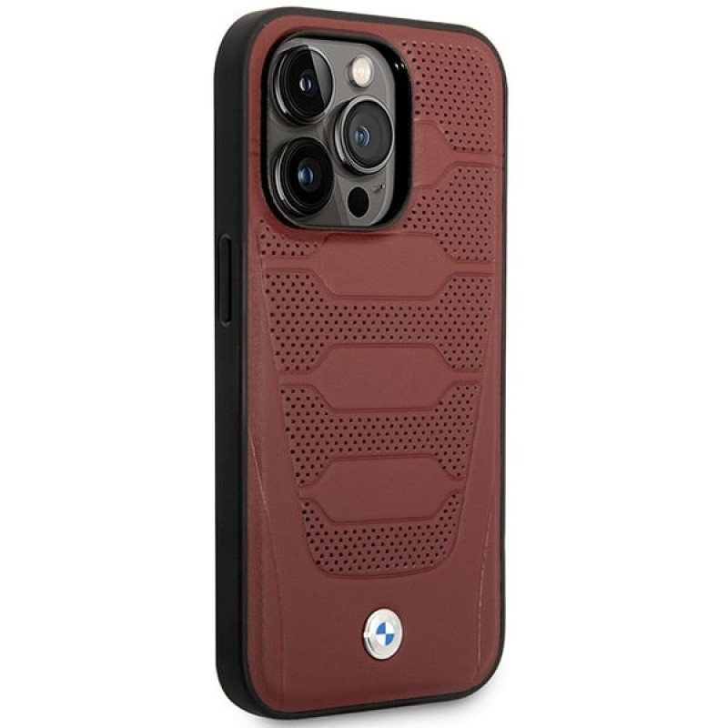 BMW BMHMP14L22RPSR Leather Seats Pattern MagSafe hoesje voor Apple iPhone 14 Pro 6,1″, bordeauxrood