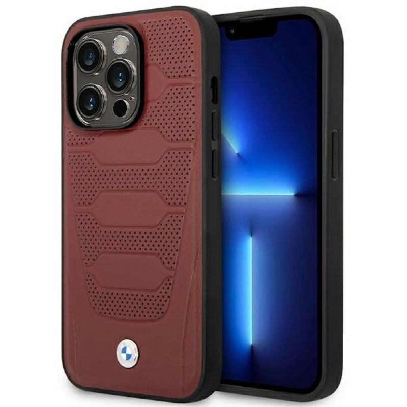BMW BMHMP14X22RPSR Leather Seats Pattern MagSafe hoesje voor Apple iPhone 14 Pro Max 6,7″, bordeauxrood