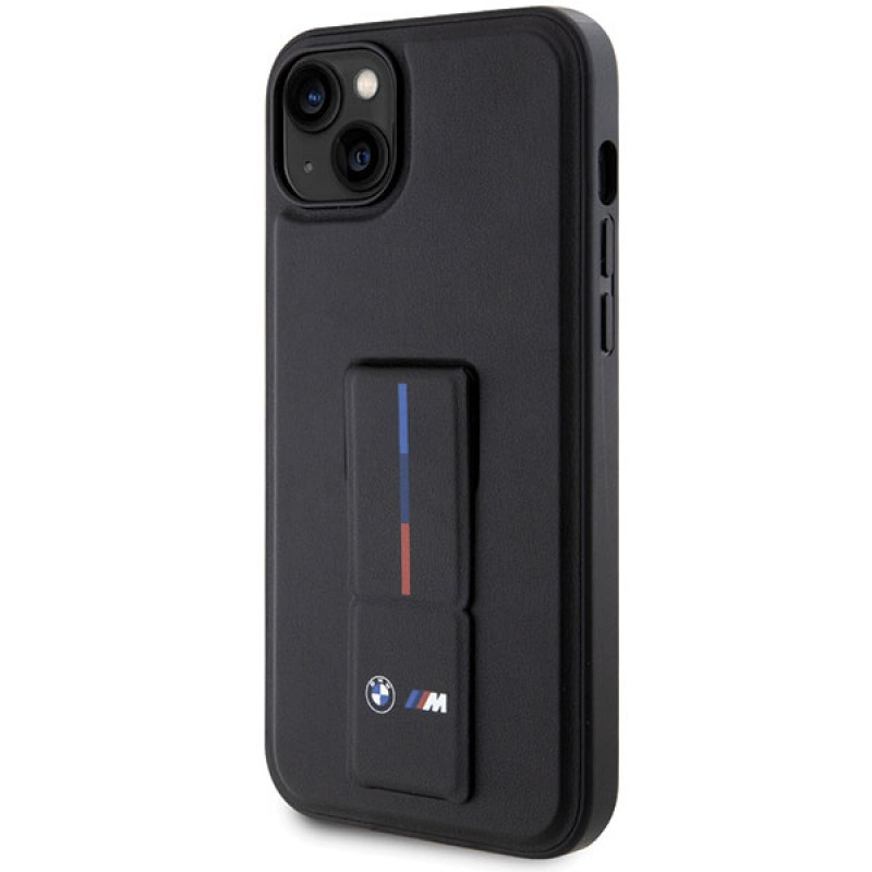 BMW BMHCP14M22GSLK Grip Stand Hot Stamp harde hoes voor Apple iPhone 14 Plus / 15 Plus, zwart