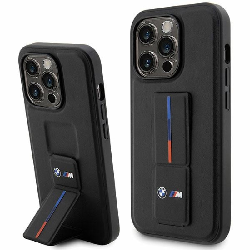 BMW BMHCP14L22GSLK Grip Stand Hot Stamp harde hoes voor Apple iPhone 14 Pro, zwart