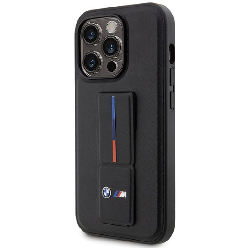 BMW BMHCP14L22GSLK Grip Stand Hot Stamp harde hoes voor Apple iPhone 14 Pro, zwart