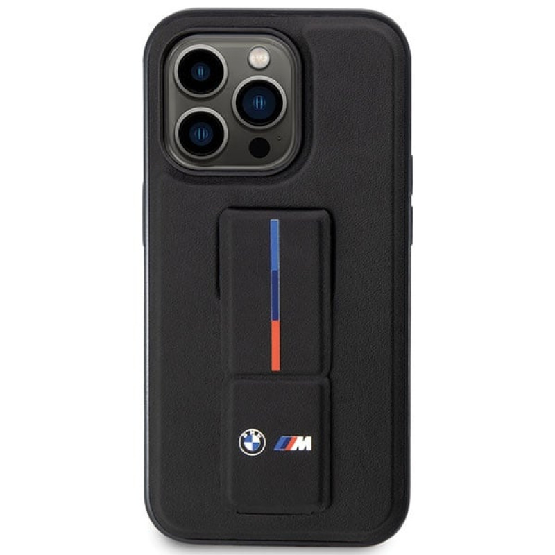 BMW BMHCP14L22GSLK Grip Stand Hot Stamp harde hoes voor Apple iPhone 14 Pro, zwart