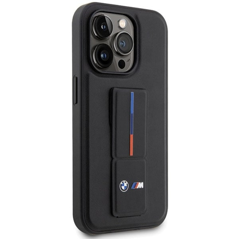 BMW BMHCP14L22GSLK Grip Stand Hot Stamp harde hoes voor Apple iPhone 14 Pro, zwart