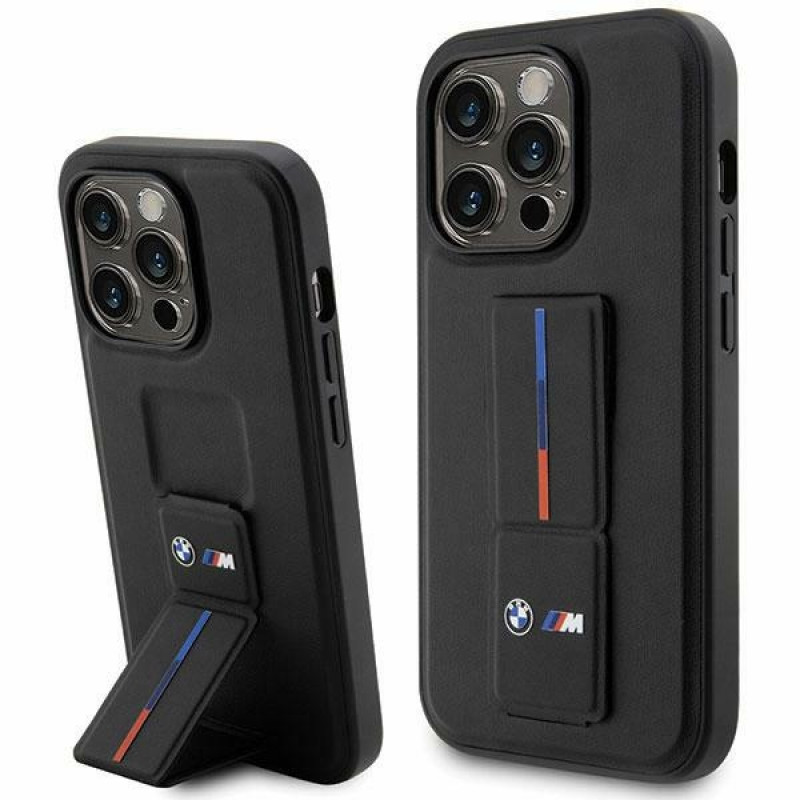 BMW BMHCP14X22GSLK Grip Stand Hot Stamp harde hoes voor Apple iPhone 14 Pro Max, zwart