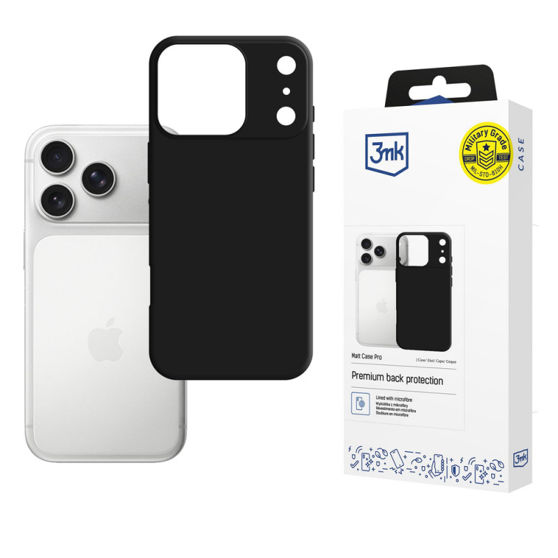 3mk Matt Case Pro hoesje voor Apple iPhone 17 Pro Max, mat zwart