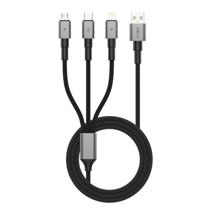 Tech-Protect UltraBoost DNA 3-in-1-kabel USB-A naar Lightning / USB-C / Micro-USB, 3 A, 120 cm, ijzergrijs