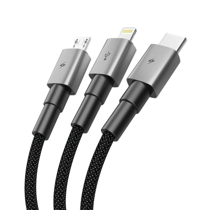 Tech-Protect UltraBoost DNA 3-in-1-kabel USB-A naar Lightning / USB-C / Micro-USB, 3 A, 120 cm, ijzergrijs