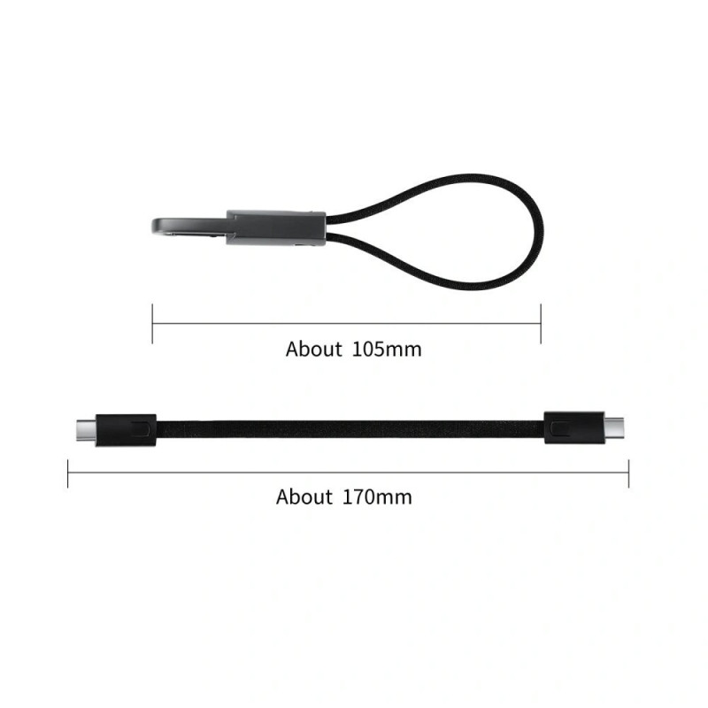 Tech-Protect Ultraboost DNA sleutelhanger USB-C-naar-USB-C-kabel PD 60W / 3A, 17 cm, ijzergrijs