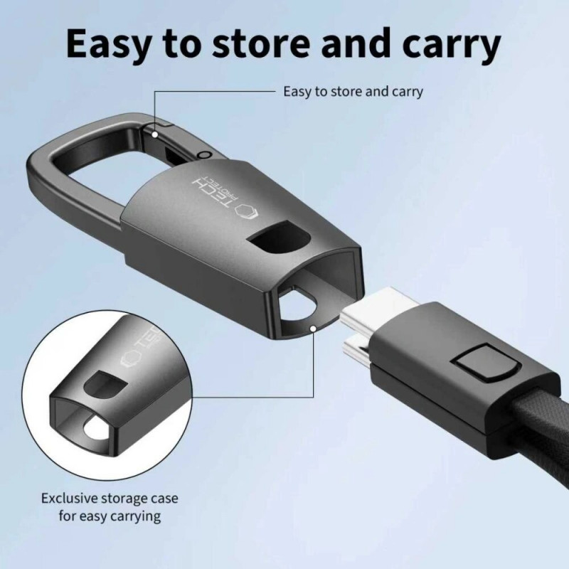 Tech-Protect Ultraboost DNA sleutelhanger USB-C-naar-USB-C-kabel PD 60W / 3A, 17 cm, ijzergrijs