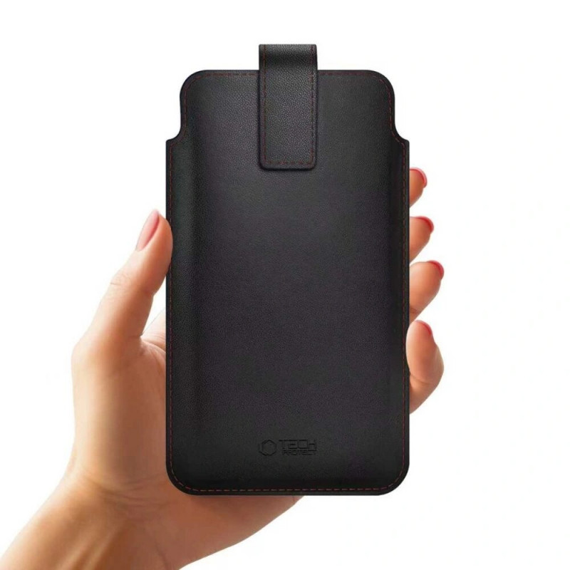Tech-Protect SM65 universele telefoonhoes, 6,0-6,9 inch, eco-leer, zwart en rood