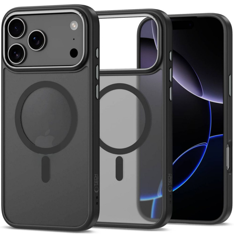 Tech-Protect CamEdge MagSafe hoesje voor Apple iPhone 17 Pro, mat zwart/donker metaal