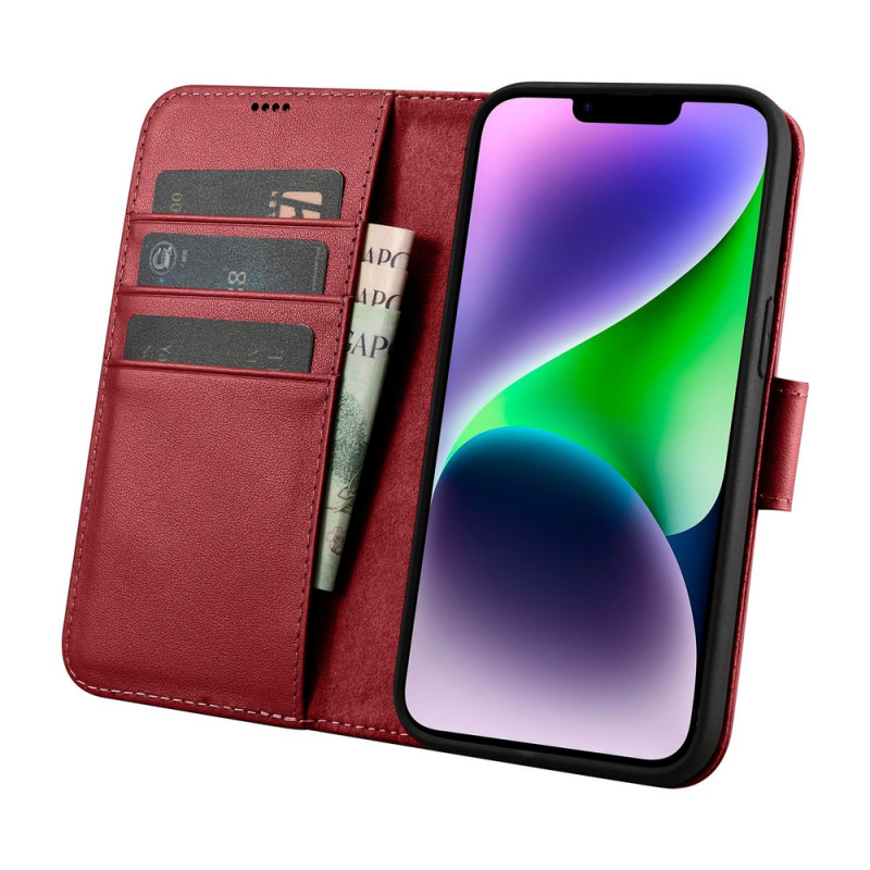 iCarer Wallet Case 2in1 leren klaphoesje voor iPhone 14 Plus, Anti-RFID, rood (WMI14220727-RD)