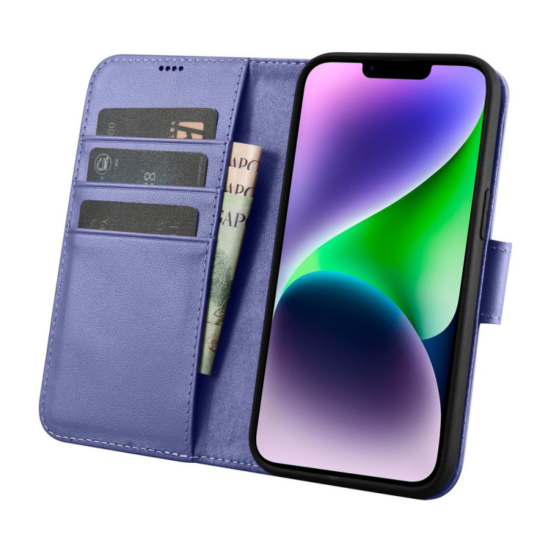 iCarer Wallet Case 2in1 leren klaphoesje voor iPhone 14 Plus, Anti-RFID, lichtpaars (WMI14220727-LP)