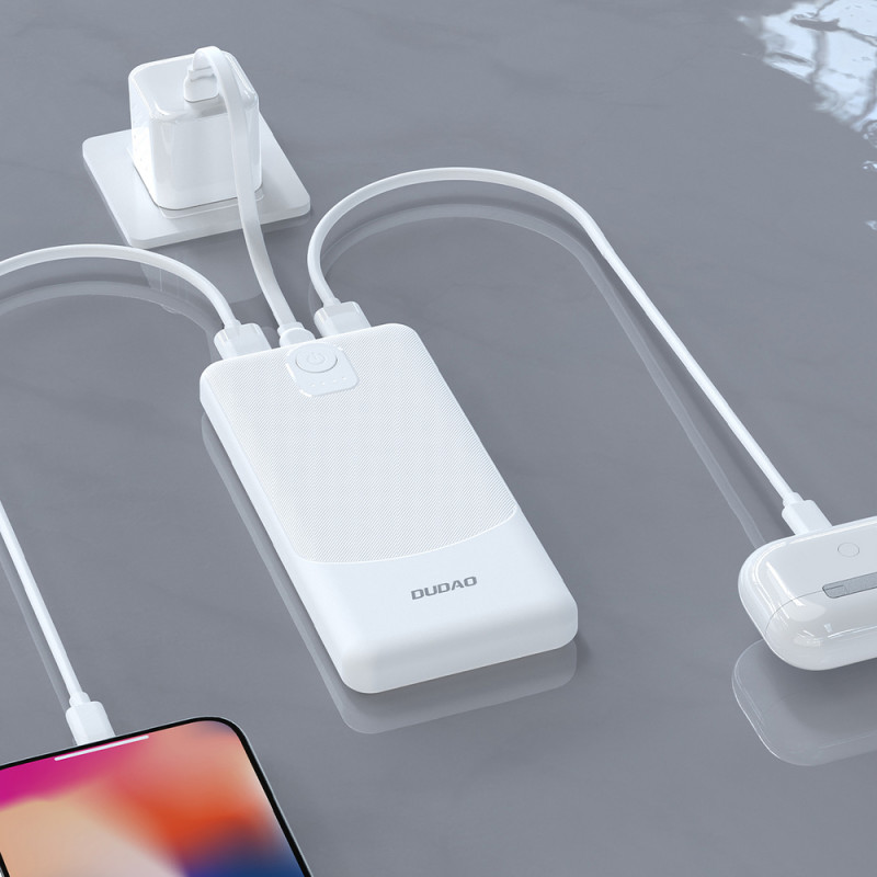 Dudao K10 10000 mAh powerbank, 2 x USB-A, 2,4 A, wit