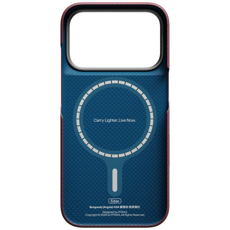 PITAKA Edge Case Argyle MagSafe hoesje voor Apple iPhone 18 Pro / 17 Pro, bordeauxrood