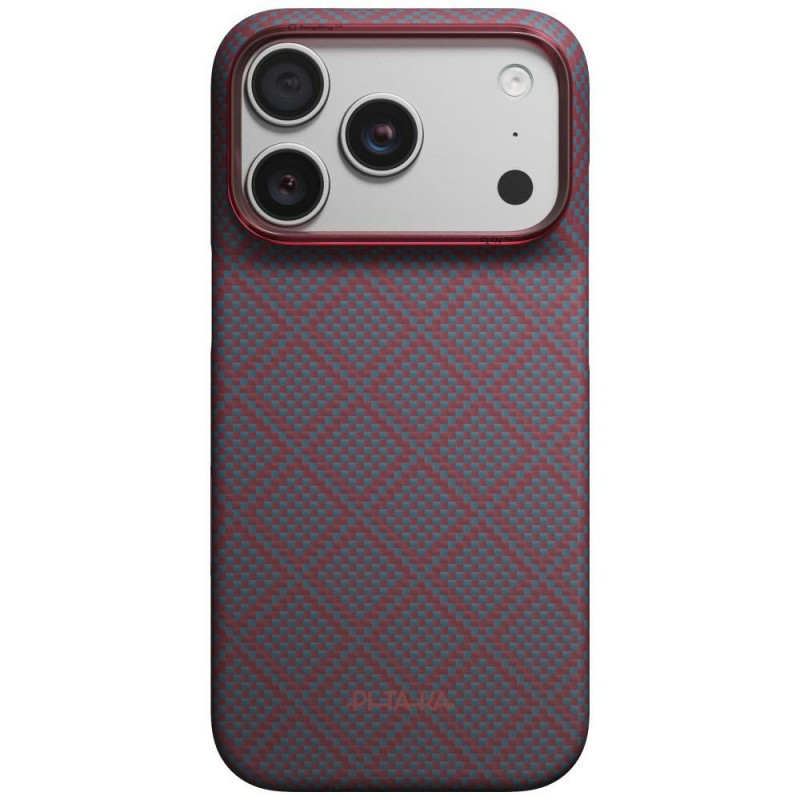 PITAKA Edge Case Argyle MagSafe hoesje voor Apple iPhone 18 Pro / 17 Pro, blauw-rood