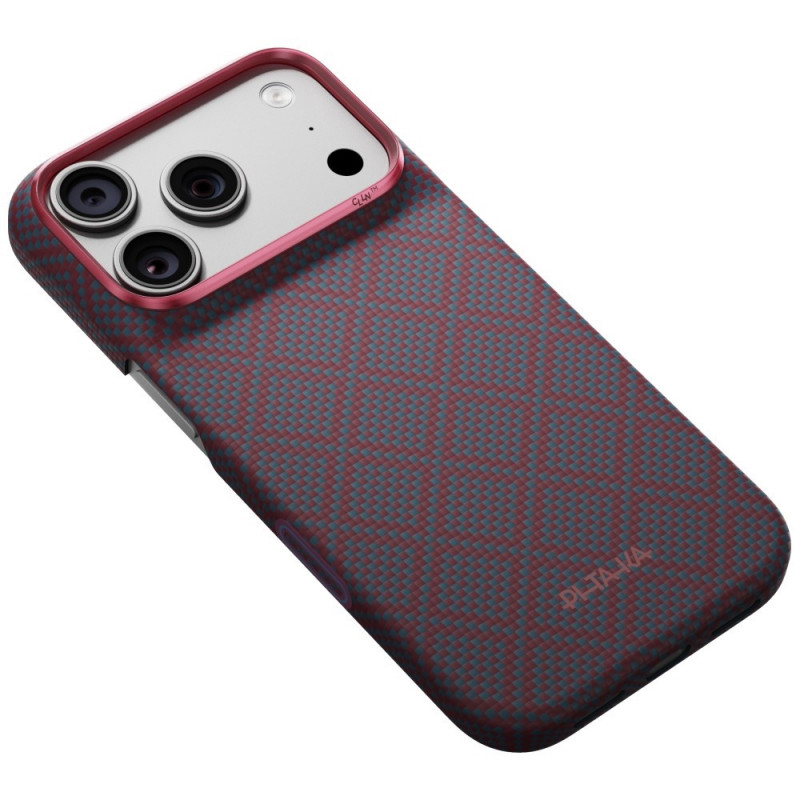 PITAKA Edge Case Argyle MagSafe hoesje voor Apple iPhone 18 Pro / 17 Pro, blauw-rood