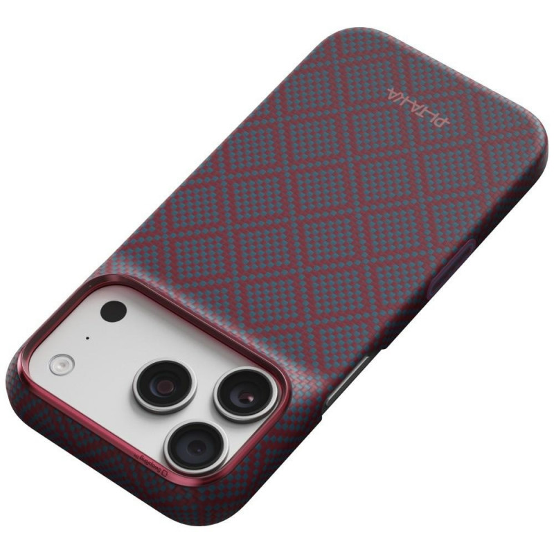 PITAKA Edge Case Argyle MagSafe hoesje voor Apple iPhone 18 Pro / 17 Pro, blauw-rood