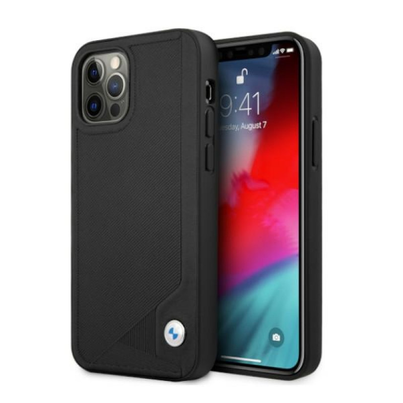 BMW BMHCP12LRCDPK Apple iPhone 12 Pro Max hardcase Leather Deboss, zwart