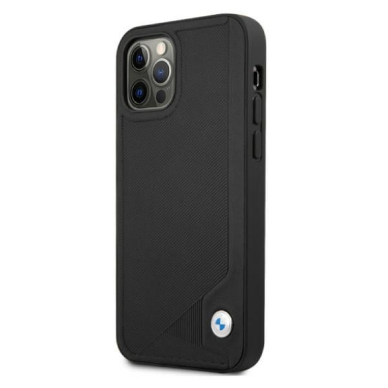 BMW BMHCP12MRCDPK Apple iPhone 12 / 12 Pro hardcase Leather Deboss, zwart
