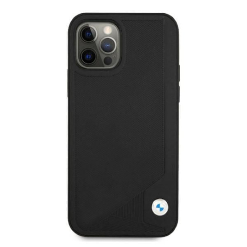 BMW BMHCP12MRCDPK Apple iPhone 12 / 12 Pro hardcase Leather Deboss, zwart