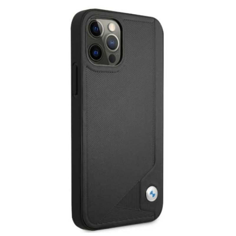 BMW BMHCP12MRCDPK Apple iPhone 12 / 12 Pro hardcase Leather Deboss, zwart