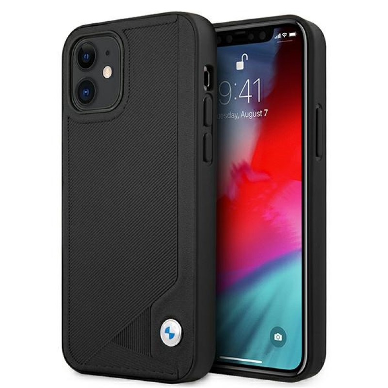 BMW BMHCP12SRCDPK Apple iPhone 12 mini hardcase Leather Deboss, zwart