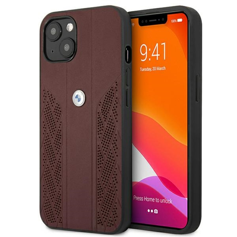 BMW BMHCP13SRSPPR Apple iPhone 13 mini hardcase Leather Curve Perforate, rood