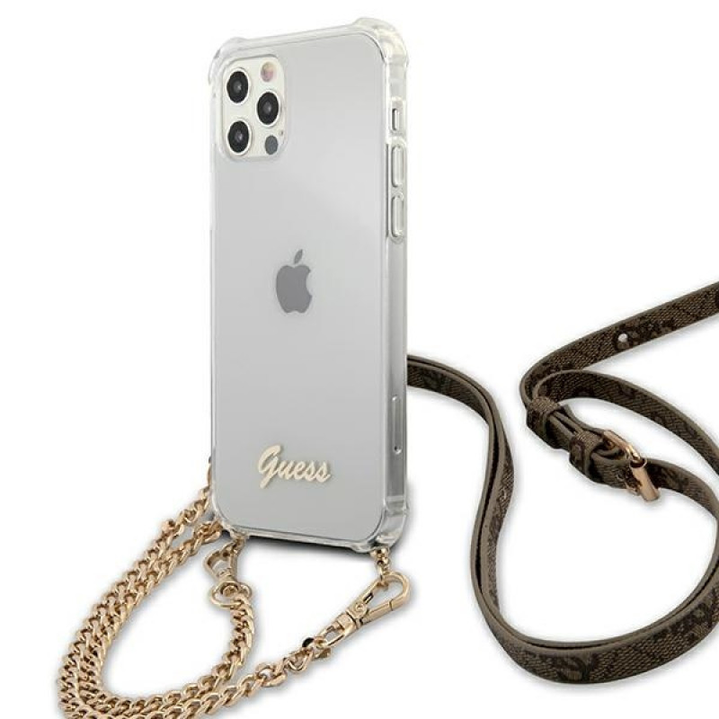 Guess GUHCP12MKC4GSGO Apple iPhone 12 / 12 Pro hardcase 4G Gold Chain, transparant