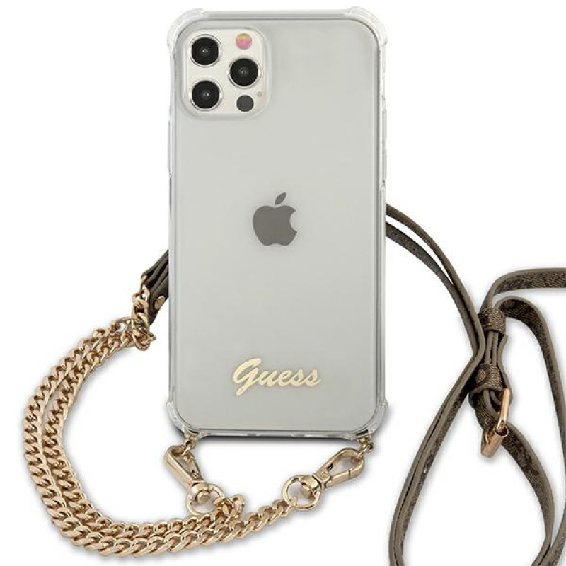 Guess GUHCP12MKC4GSGO Apple iPhone 12 / 12 Pro hardcase 4G Gold Chain, transparant