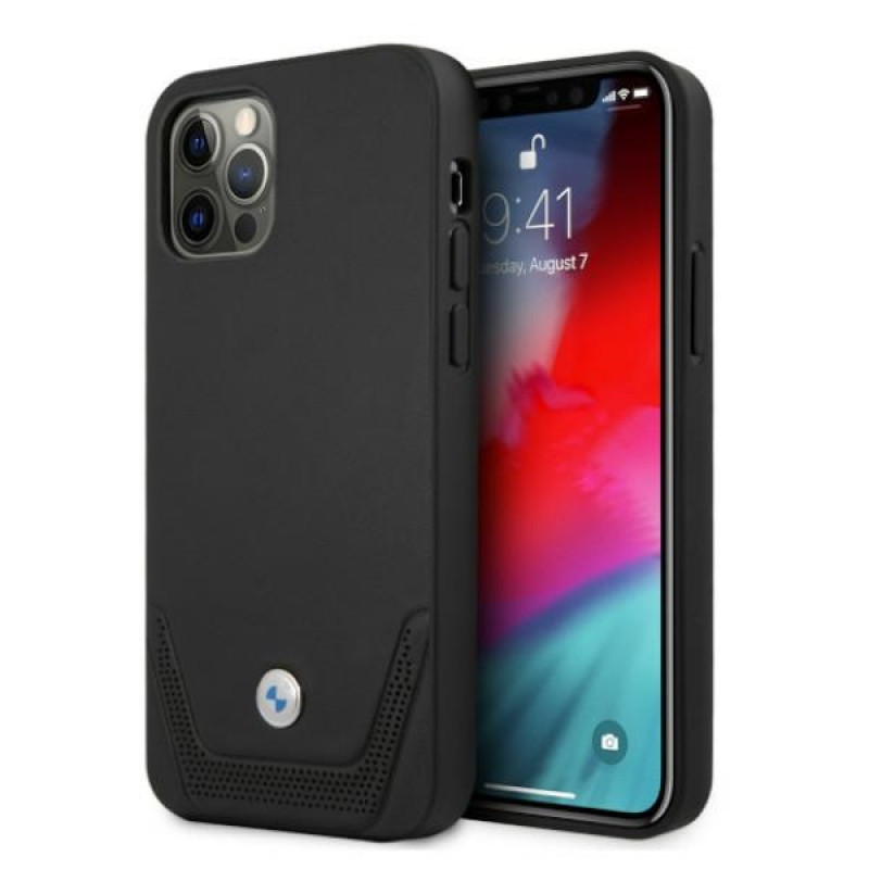 BMW BMHCP12MRSWPK Apple iPhone 12 / 12 Pro hardcase Leather Perforate, zwart