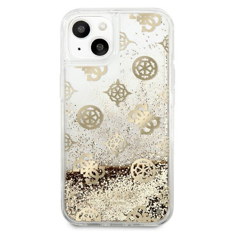Guess GUHCP13SLGPEGO Apple iPhone 13 mini hardcase Peony Liquid Glitter, goud