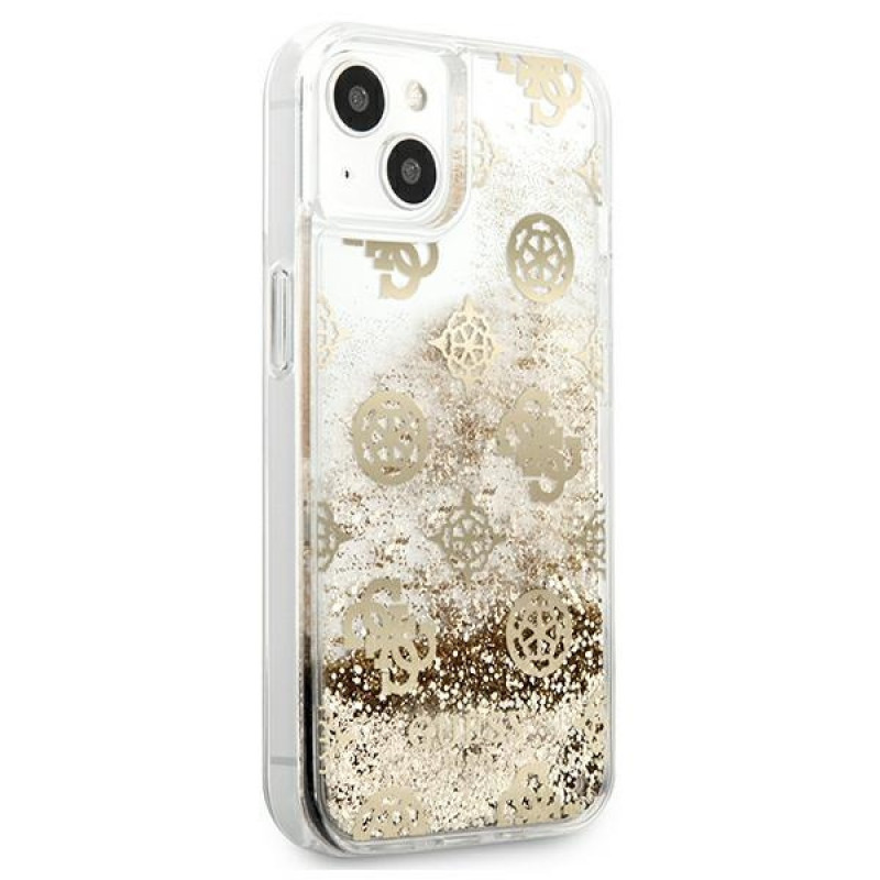 Guess GUHCP13SLGPEGO Apple iPhone 13 mini hardcase Peony Liquid Glitter, goud