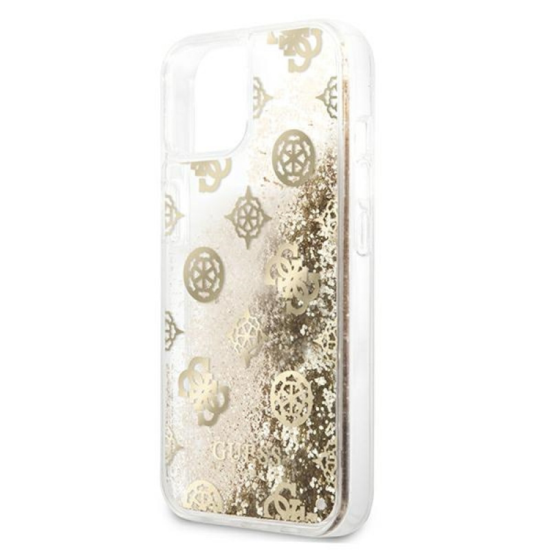 Guess GUHCP13SLGPEGO Apple iPhone 13 mini hardcase Peony Liquid Glitter, goud