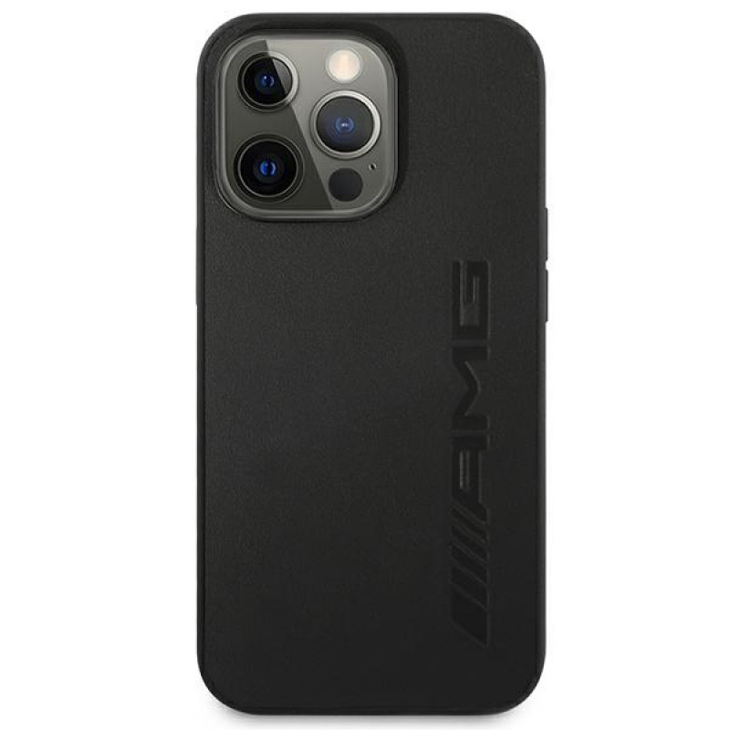 Mercedes-AMG AMHCP14LDOLBK Apple iPhone 14 Pro hardcase, Leather Hot Stamped, zwart