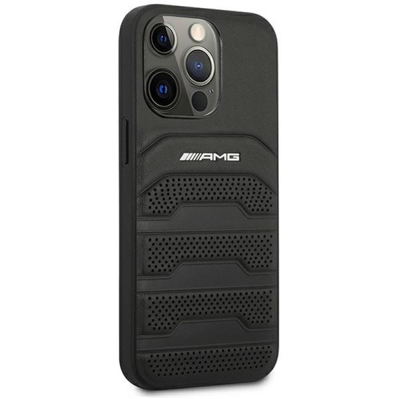 Mercedes-AMG AMHCP14LGSEBK Apple iPhone 14 Pro hardcase, Leather Debossed Lines, zwart