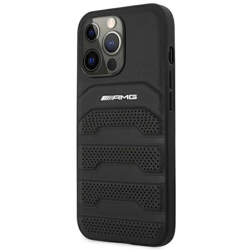 Mercedes-AMG AMHCP14XGSEBK Apple iPhone 14 Pro Max hardcase, Leather Debossed Lines, zwart