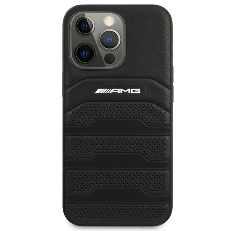 Mercedes-AMG AMHCP14XGSEBK Apple iPhone 14 Pro Max hardcase, Leather Debossed Lines, zwart