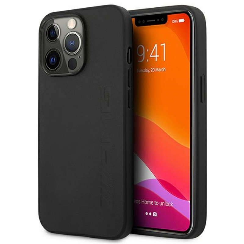 Mercedes-AMG AMHCP14XDOLBK Apple iPhone 14 Pro Max hardcase, Leather Hot Stamped, zwart