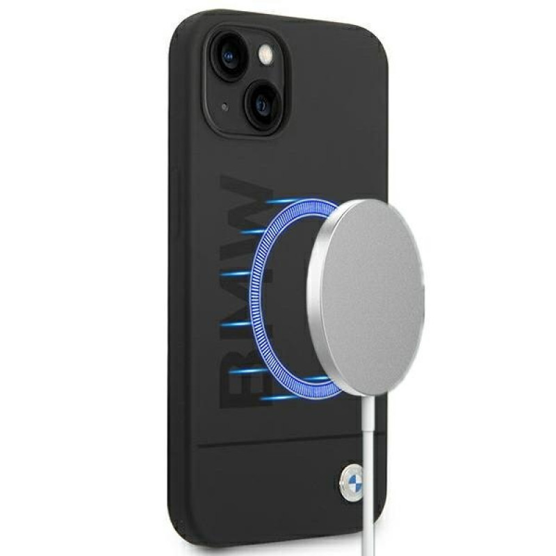 BMW BMHMP14MSLBLBK Apple iPhone 14 Plus / 15 Plus hardcase, Silicone Signature Logo MagSafe, zwart