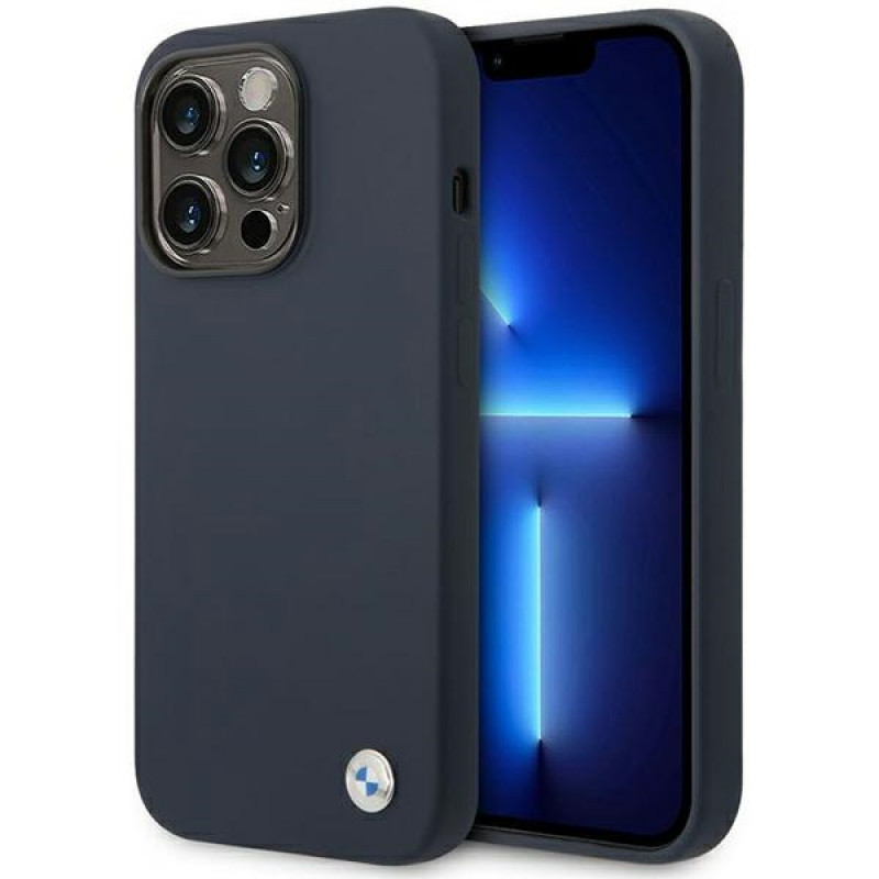 BMW BMHMP14XSILNA Apple iPhone 14 Pro Max hoesje, Silicone Metal Logo MagSafe, marineblauw