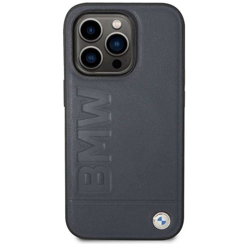 BMW BMHMP14XSLLNA Apple iPhone 14 Pro Max hardcase, Leather Hot Stamp MagSafe, marineblauw