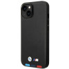 BMW BMHMP14M22PTDK Apple iPhone 14 Plus / 15 Plus hoesje, Leather Stamp Tricolor MagSafe, zwart