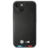 BMW BMHMP14M22PTDK Apple iPhone 14 Plus / 15 Plus hoesje, Leather Stamp Tricolor MagSafe, zwart