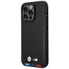 BMW BMHMP14L22PTDK Apple iPhone 14 Pro-hoesje, Leather Stamp Tricolor MagSafe, zwart