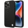 BMW BMHCP14LSLLBK Apple iPhone 14 Pro hoesje, Leather Stamp, zwart