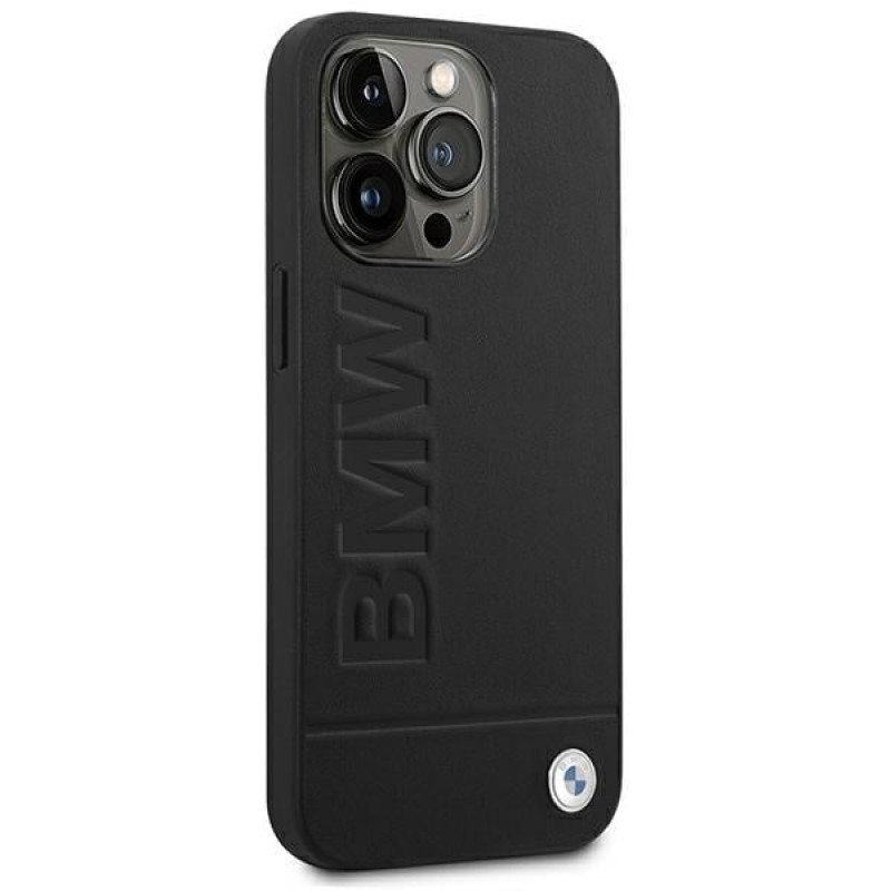 BMW BMHCP14LSLLBK Apple iPhone 14 Pro hoesje, Leather Stamp, zwart